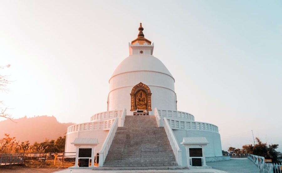 From Lakeside: Pokhara Private Day Tour with Pagoda Hills - World Peace Pagoda: save room for the final view