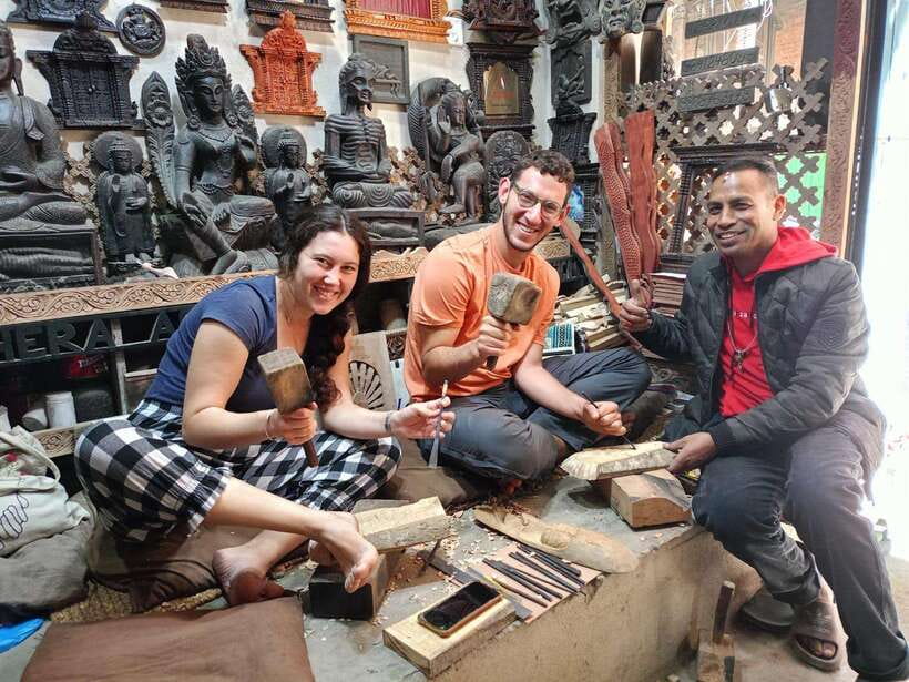 Kathmandu: Wood Carving Workshop with Local Artisan (Thamel) - Outlining your design on a wooden block