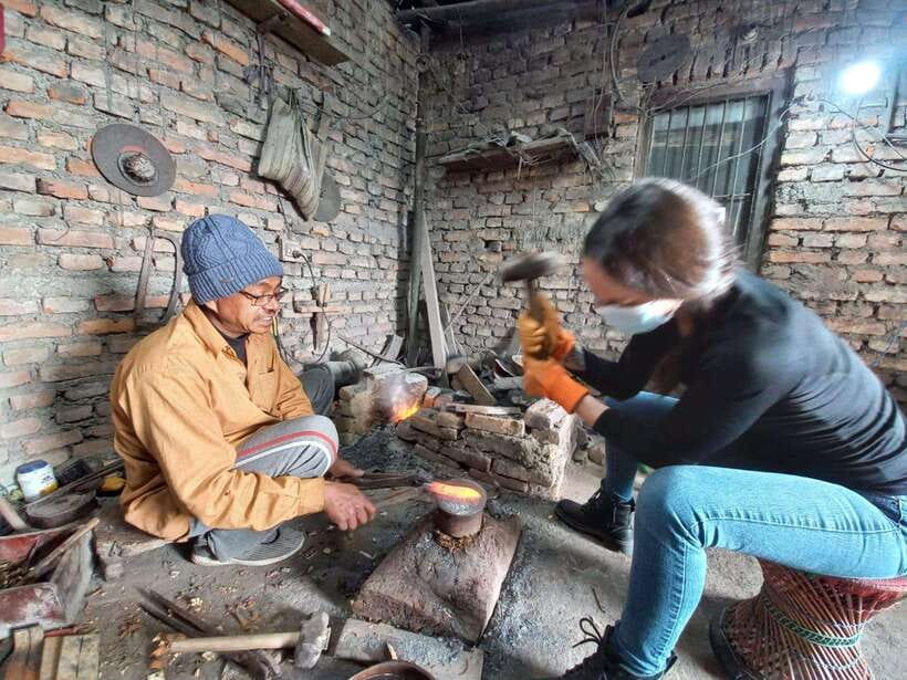 Knife Khukuri Making Workshop - Hammering the hot metal